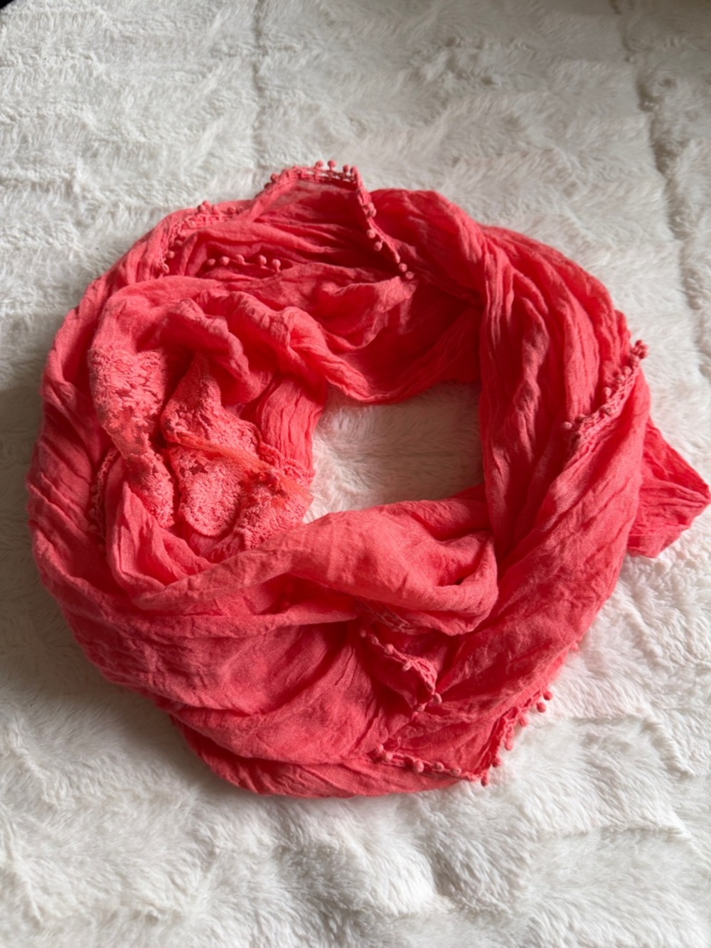 Lightweight Coral lace Infinity Scarf -
